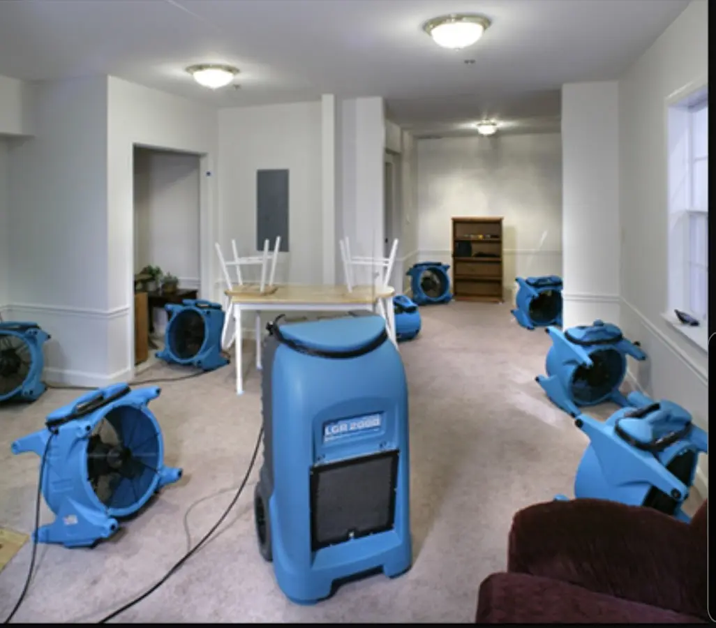 Air movers and dehumidifier setup for Water Extraction & Removal in Weatherford